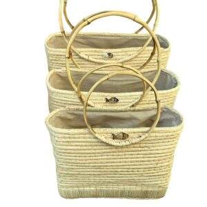 Straw Bag with Bamboo Handles