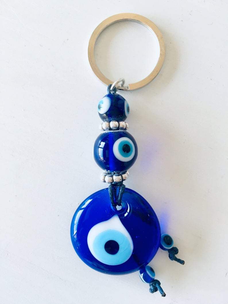 blue glass evil eye keychain