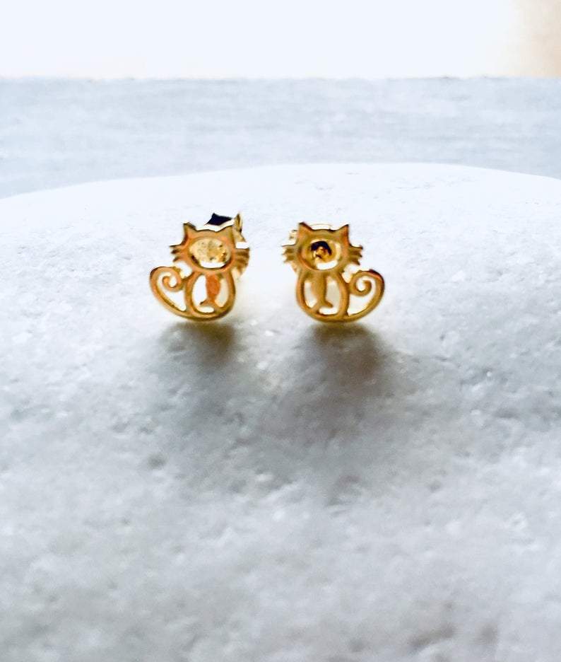 gold cat earrings