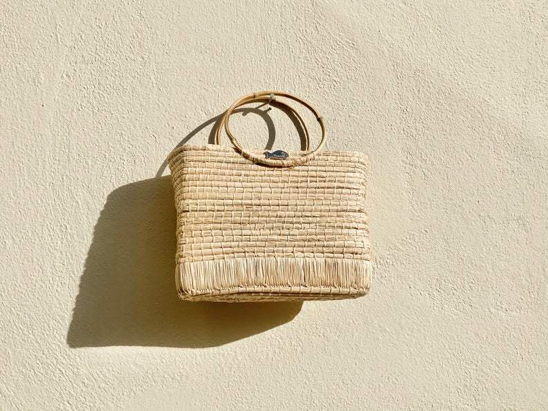 Raffia Handbag With Bamboo Handles