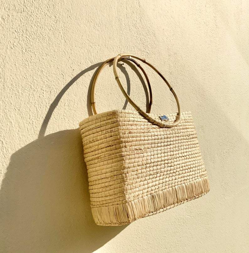 Raffia Handbag With Bamboo Handles
