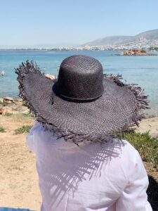 Black Wide Brim Raffia Hat With Fringe