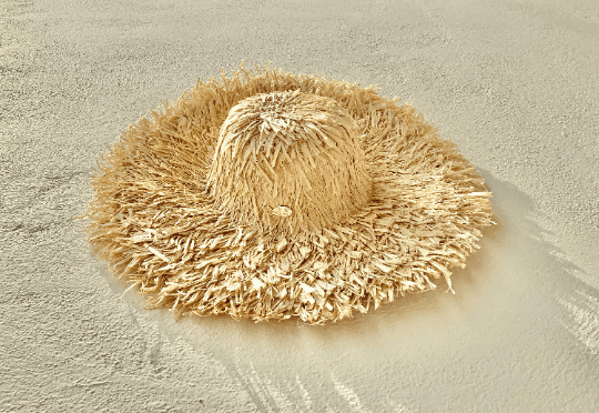 Straw Covered Hat with Large Brim