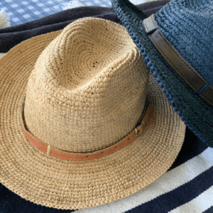 Blue Crochet Raffia Panama Hat