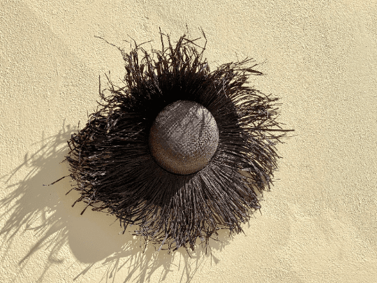 Porcupine Black Raffia Hat with Long Fringe