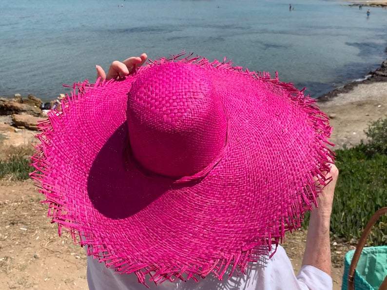 Pink Raffia Hat with Fringe