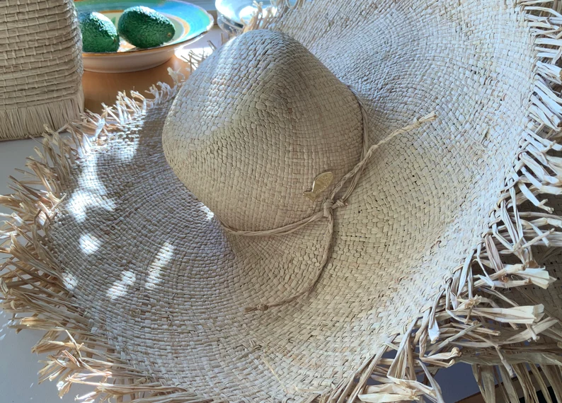 Large Straw Hat with Fringe