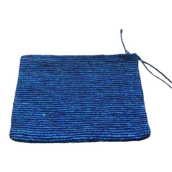 Blue Raffia Zip Pouch Clutch Bag