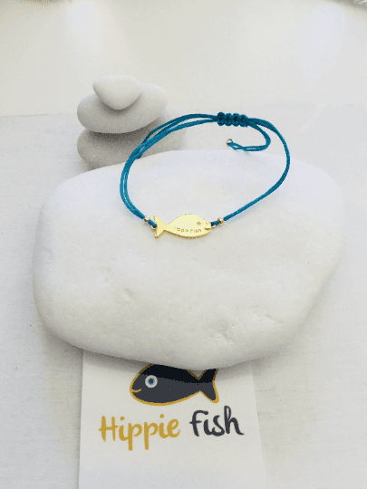 Gold Hippie Fish Charm Macrame Bracelet