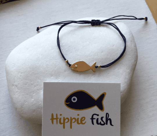 Rose Gold Hippie Fish Charm Macrame Bracelet
