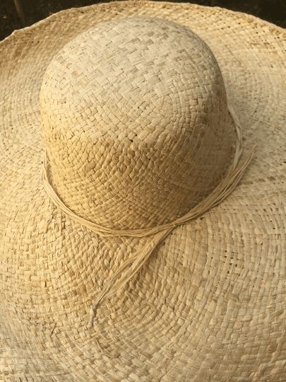 Straw Covered Hat with Large Brim