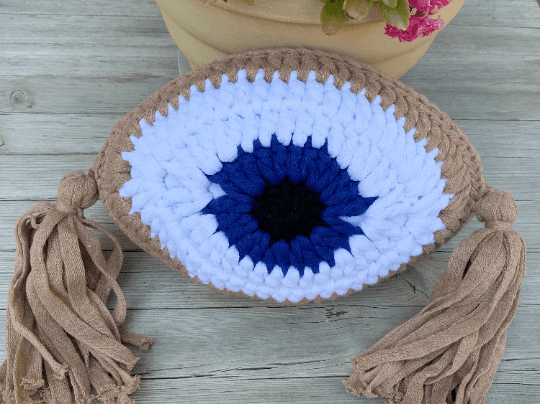 Crochet Eye Cushion Almond Beige Small