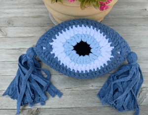 Crochet Eye Cushion Denim Blue Small