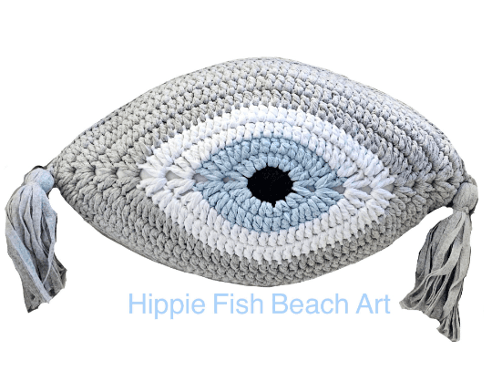 Crochet Eye Cushion Light Grey Small