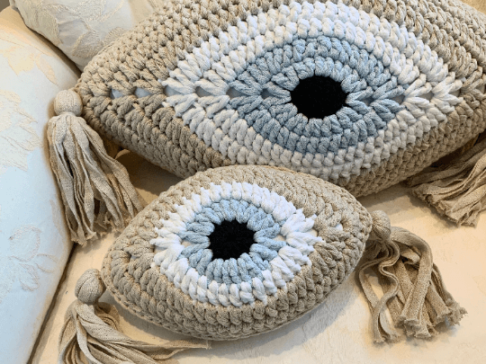 Crochet Eye Cushion Beige Small
