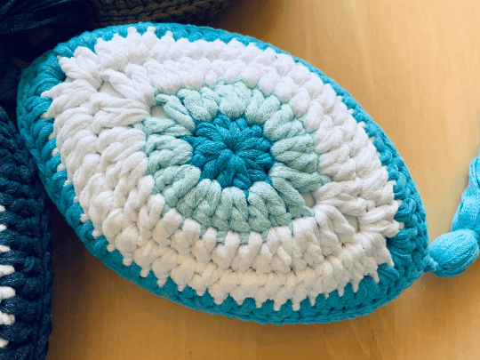 Crochet Eye Cushion Turquoise Small