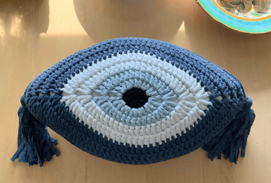 Crochet Eye Cushion Denim Blue Large