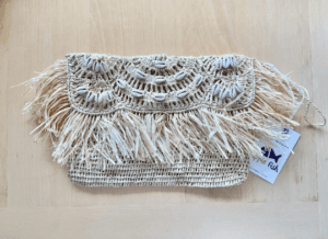 Raffia Clutch Bag With Fringe & Cowrie Shells