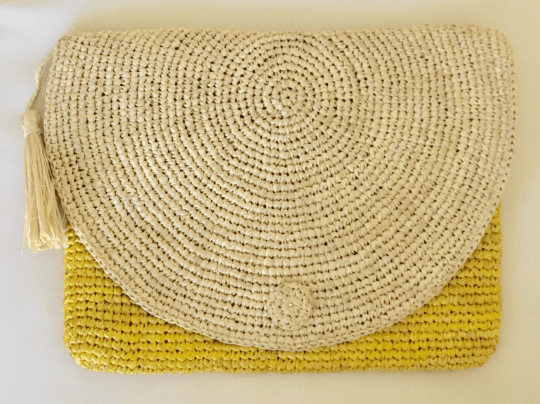 Yellow Raffia Clutch Bag 