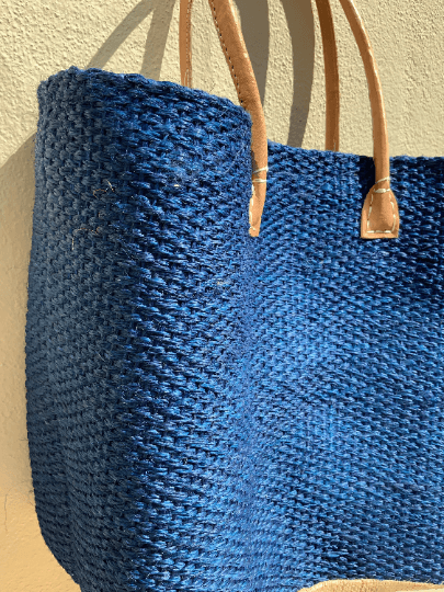Blue Straw Tote Bag