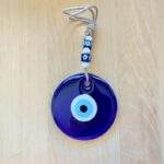 Large Blue Glass Evil Eye Charm with Beads