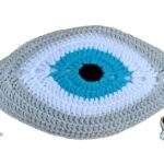 Crochet Eye Cushion Light Grey Turquoise