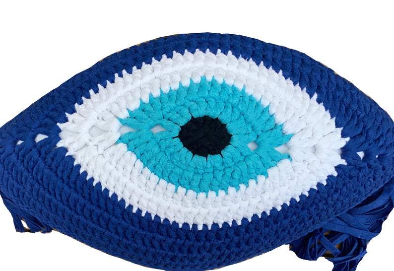 Crochet Eye Cushion Blue and Turquoise