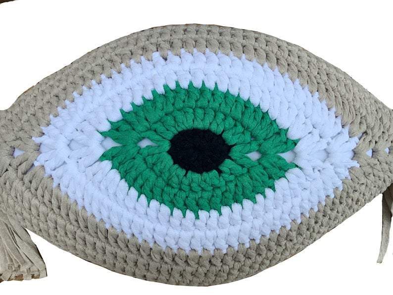 Crochet Eye Cushion Light Beige and Green