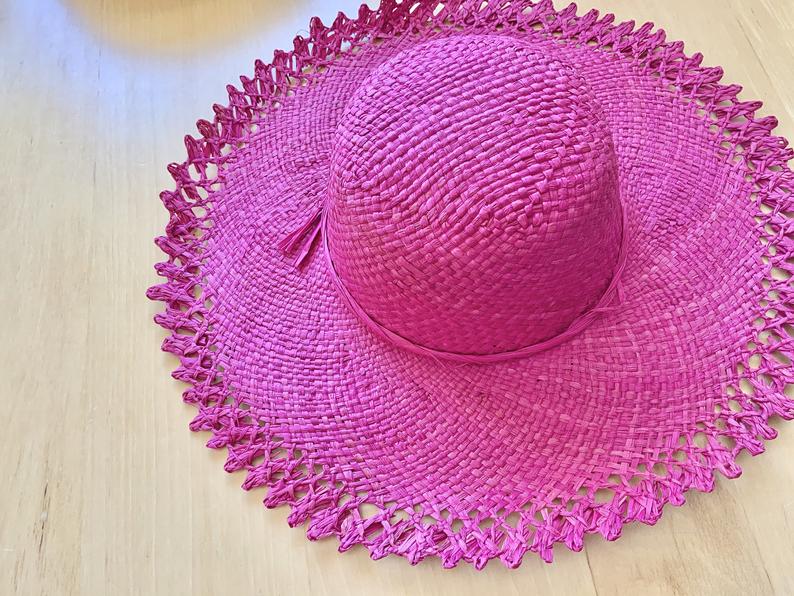 Pink Straw Hat with Woven Edge