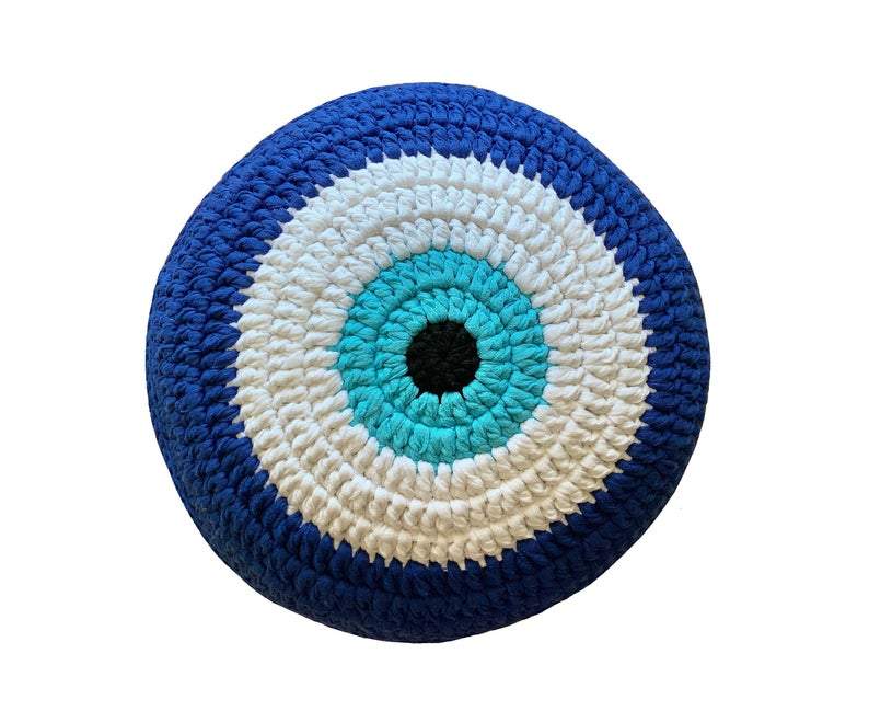 Round Blue Evil Eye Pillow