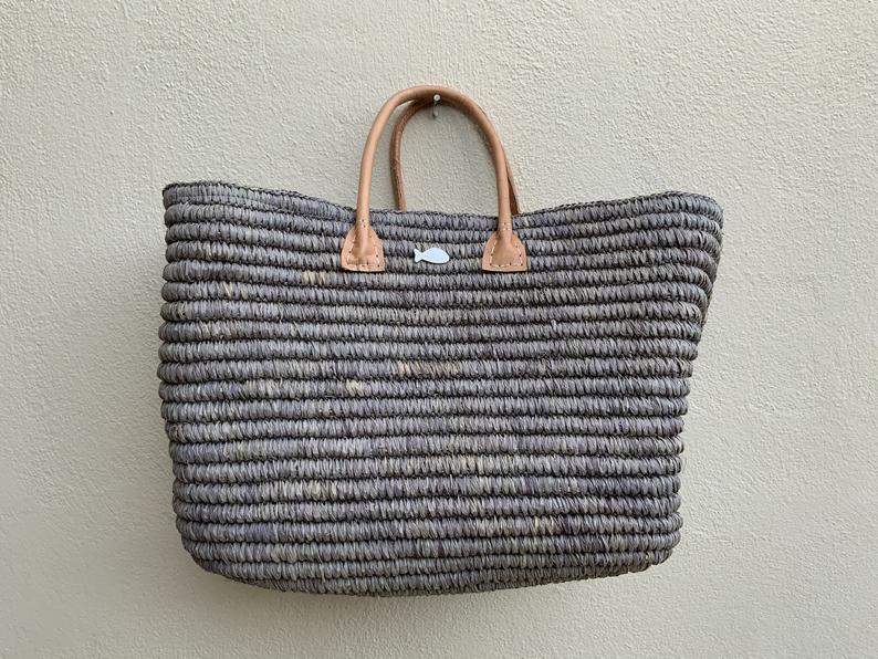 grey staw tote