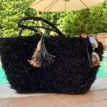 Black Raffia Fuzzy Tote Bag