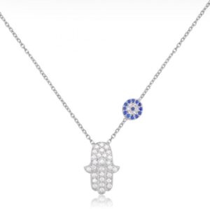 Silver Hamsa Necklace with Evil Eye