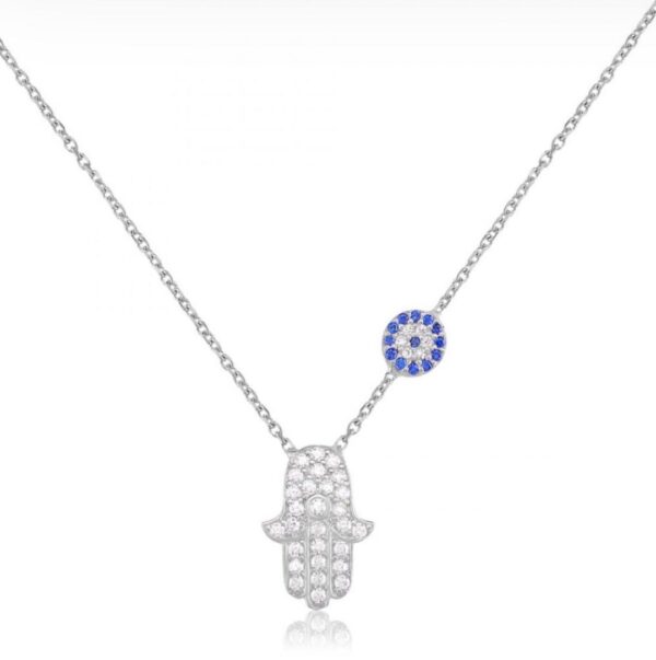 Silver Hamsa Necklace with Evil Eye