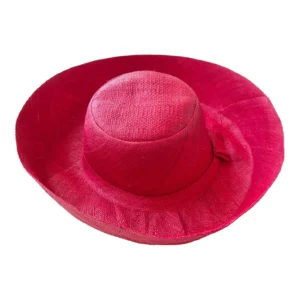 Red Straw Hat With Flipped Brim